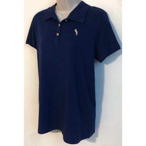 🆕 Pappagallo pullover short sleeve solid navy blue polo top large - Picture 2 of 12